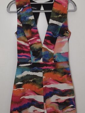 Bebe Multicolor Watercolor Print Deep V Jumpsuit